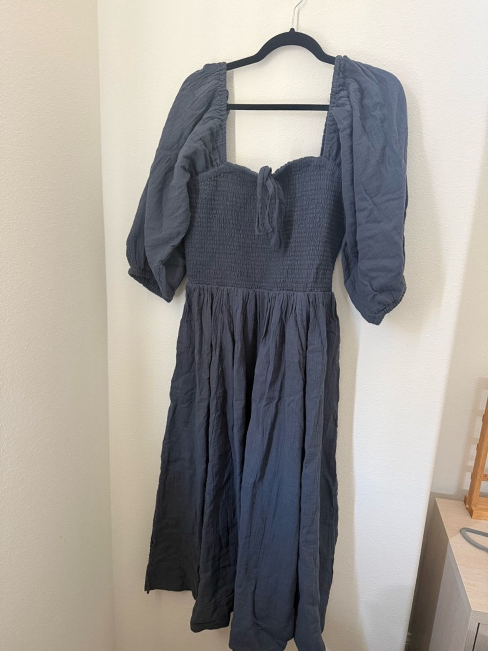 Quince Smocked Puff-Sleeve Maxi Dress in Slate - Picture 2 of 3